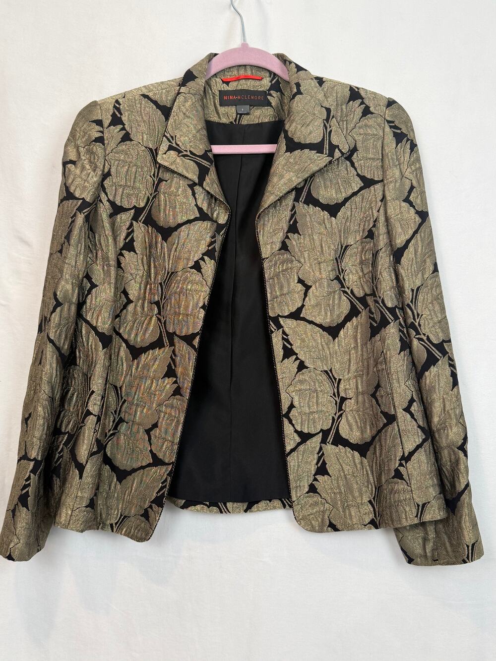 Nina McLemore Gold Leaf Brocade Jacket Sz 8 Silk Lined USA Made Luxury